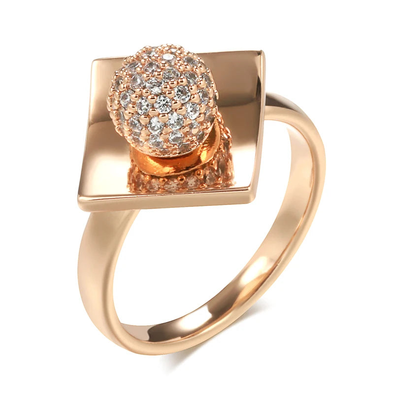 Kinel New 585 Rose Gold Unusual Rings For Women Micro Wax Inlay Spherical Natural Zircon Rings Wedding Trend Wedding Jewelry