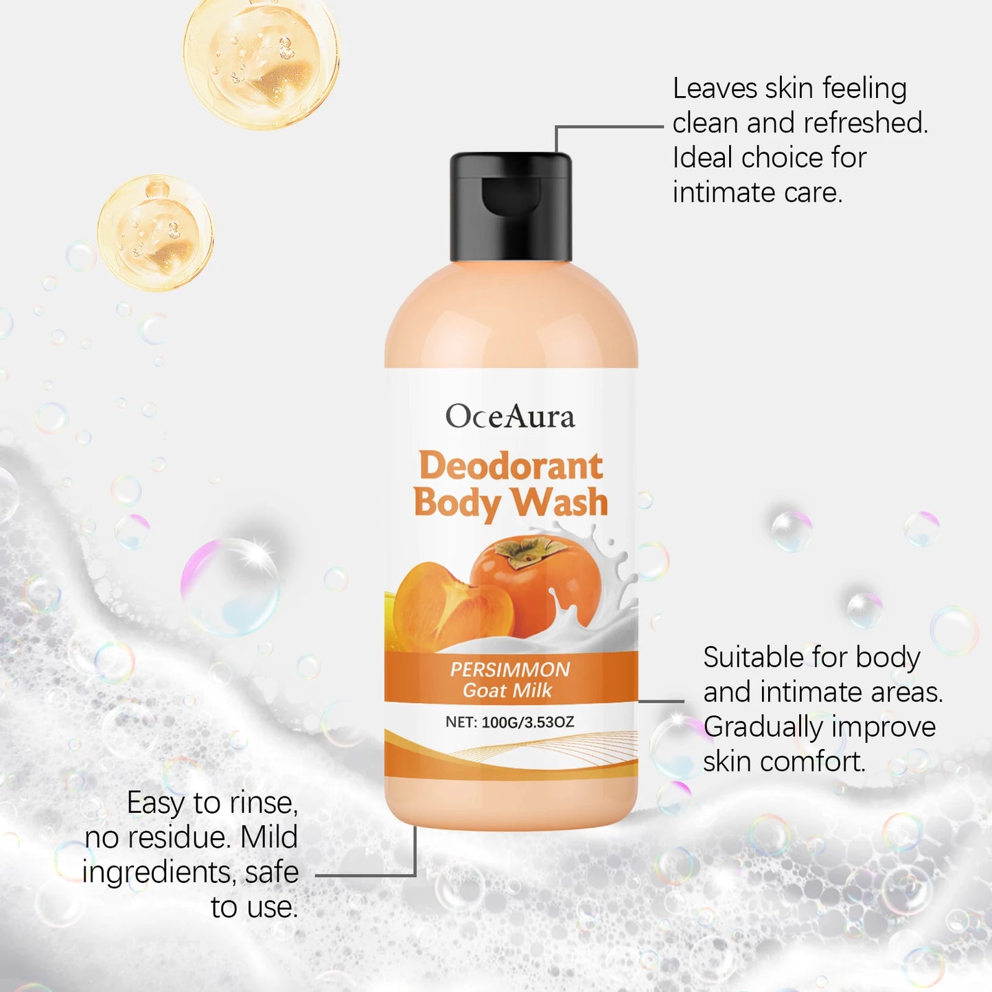 OceAura Persimmon Soap Bar for Body Odor Control Deodorant Professional Skin Cleaning Goat Milk Body Wash Persimmon Shower Gel