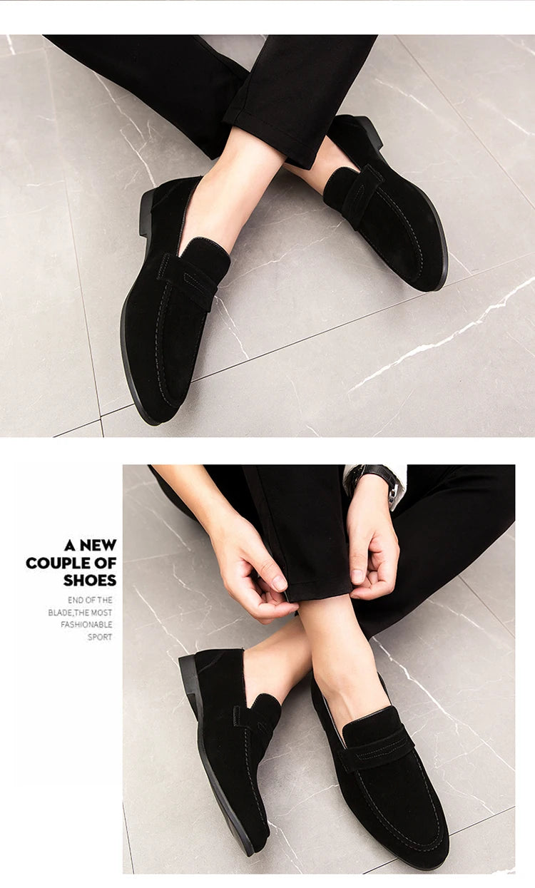 Suede Leather Oxfords Shoes For Men Loafers Casual Slip On Luxury Men Dress Shoes Office Wedding Party Shoes Man Moccasins Black