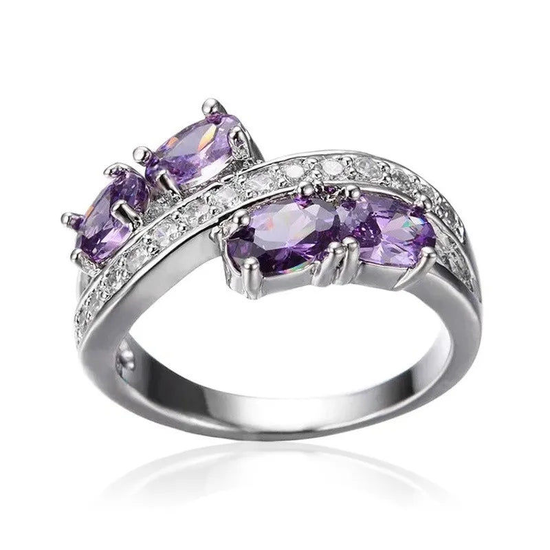 925 Sterling Silver Female Purple Round Zircon Stone Finger Engagement Ring Vintage Wedding Band Bridal Jewelry For Women