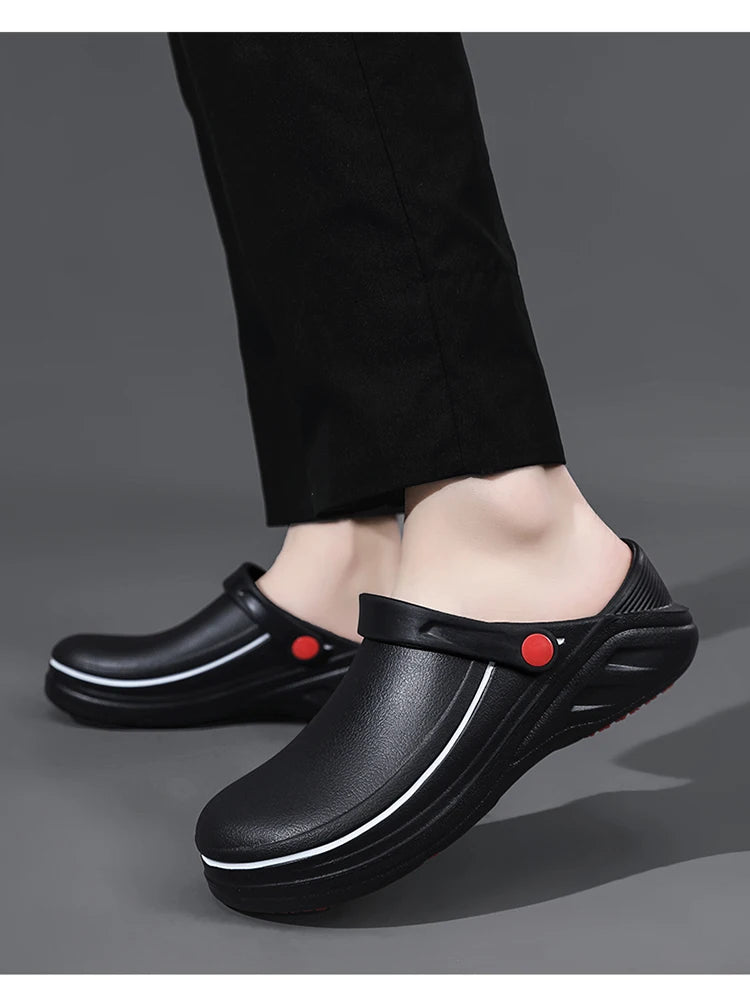 Men's Non-Slip, Waterproof, Oil-Proof Chef's Shoes, Soft-Soled, Lightweight, Wear-Resistant Work Shoes, Kitchen Shoes, Hotel Kitchen Toe-Toe Slippers
