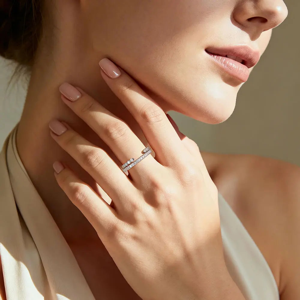 Pretty Beauty S925 Sterling Silver Moissanite Open Ring Wedding Band Gold Plated Trendy Jewelry Gifts for Women Birthday Party