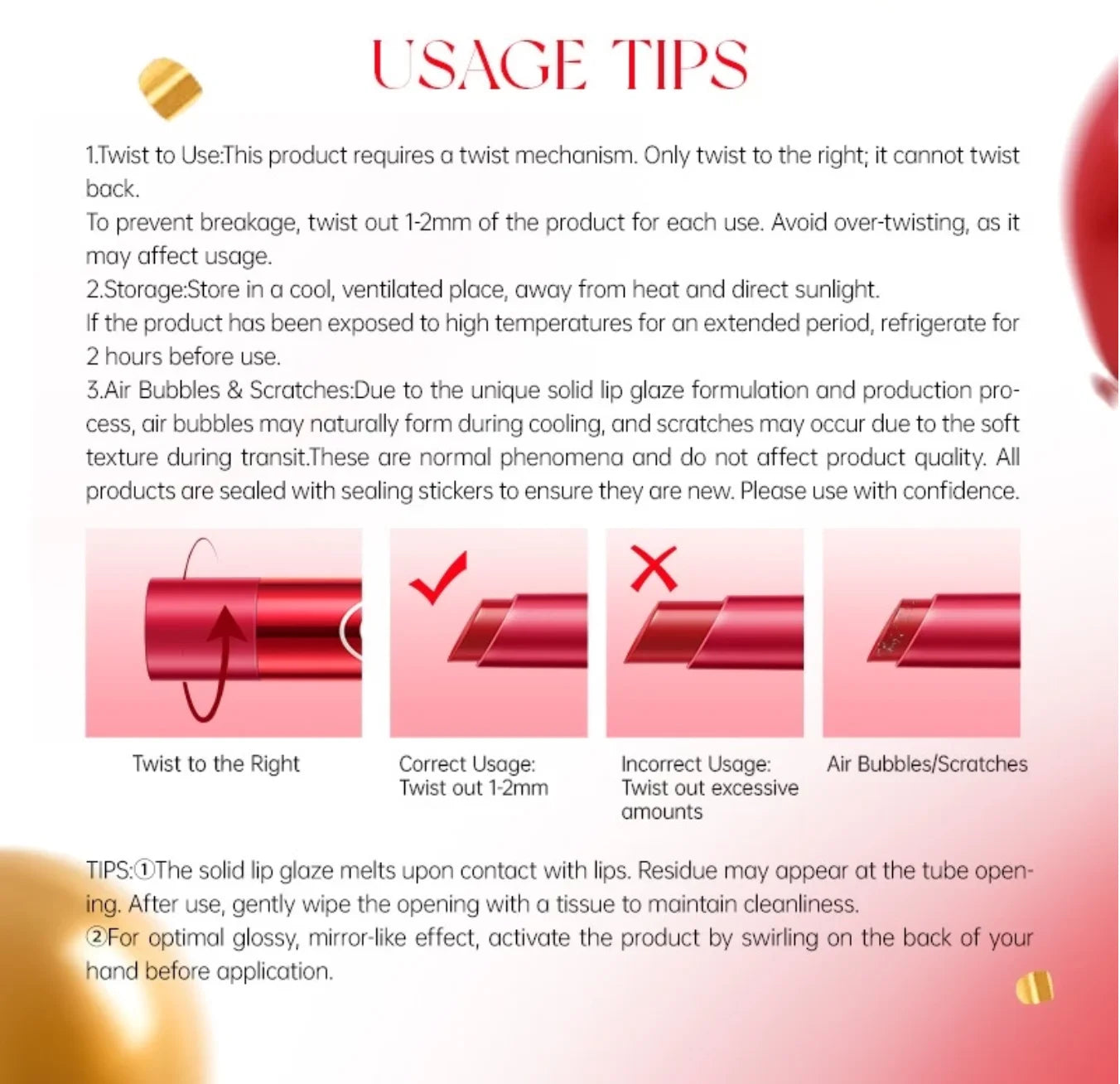 Colorkey 「Lucky Snake Series」 Dewy Shine Lip Glaze Hydrating Glossy Plump Lips High-Shine Lip Makeup 2.7g Lip Beauty Makeup