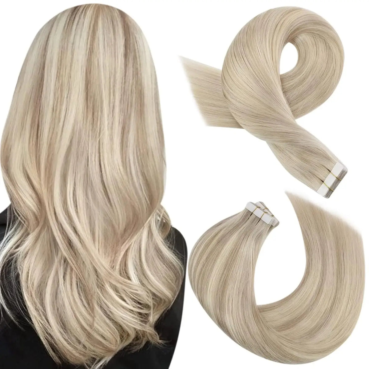 Moresoo 25G Tape in Human Hair Extensions 10 Pieces Natural Straight Remy Hair 14-24inches Blonde Hair Tape in Hair Extensions