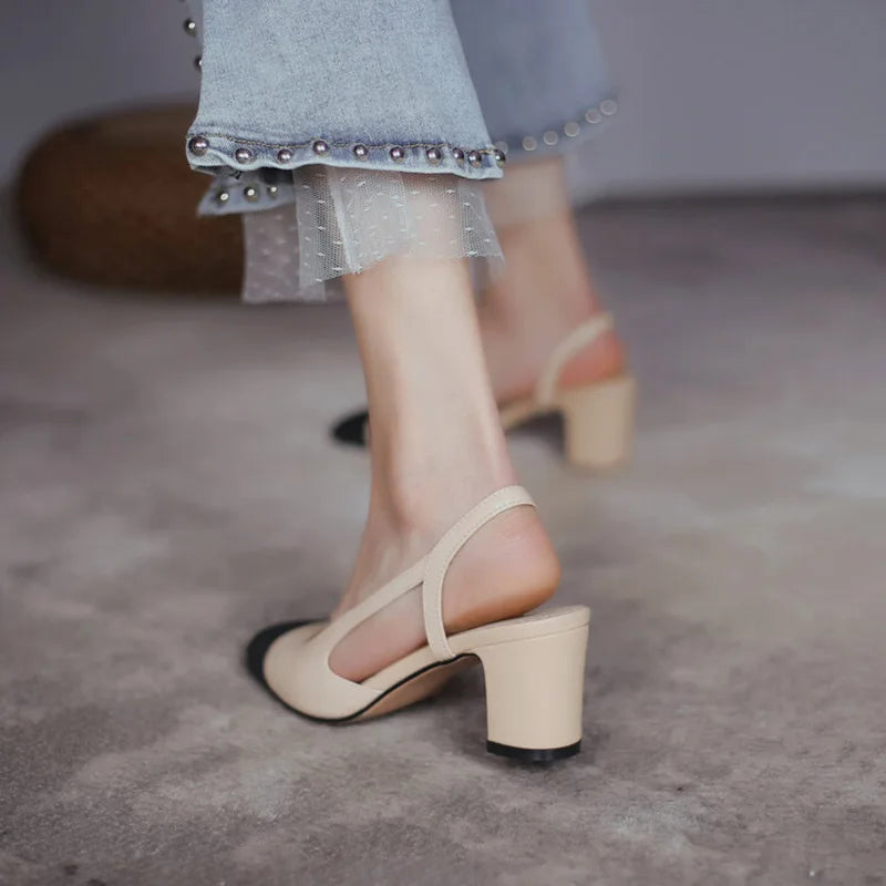 Phoentin plus size 34-43 elegant patchwork round toe slingbacks pumps party sandals summer new 6.5cm high heels shoes FT3806
