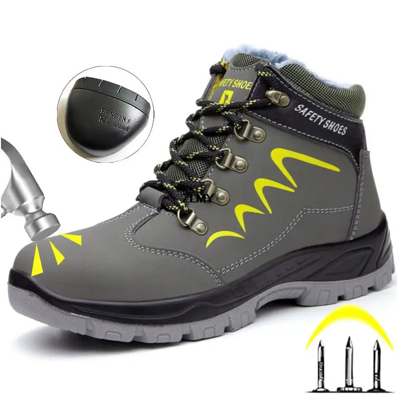 ZLMY Men Steel Toe Shoes High Top Work Boots Indestructible Safety Shoes Man Puncture-Proof Work Sneaker Winter Safety Boots Men
