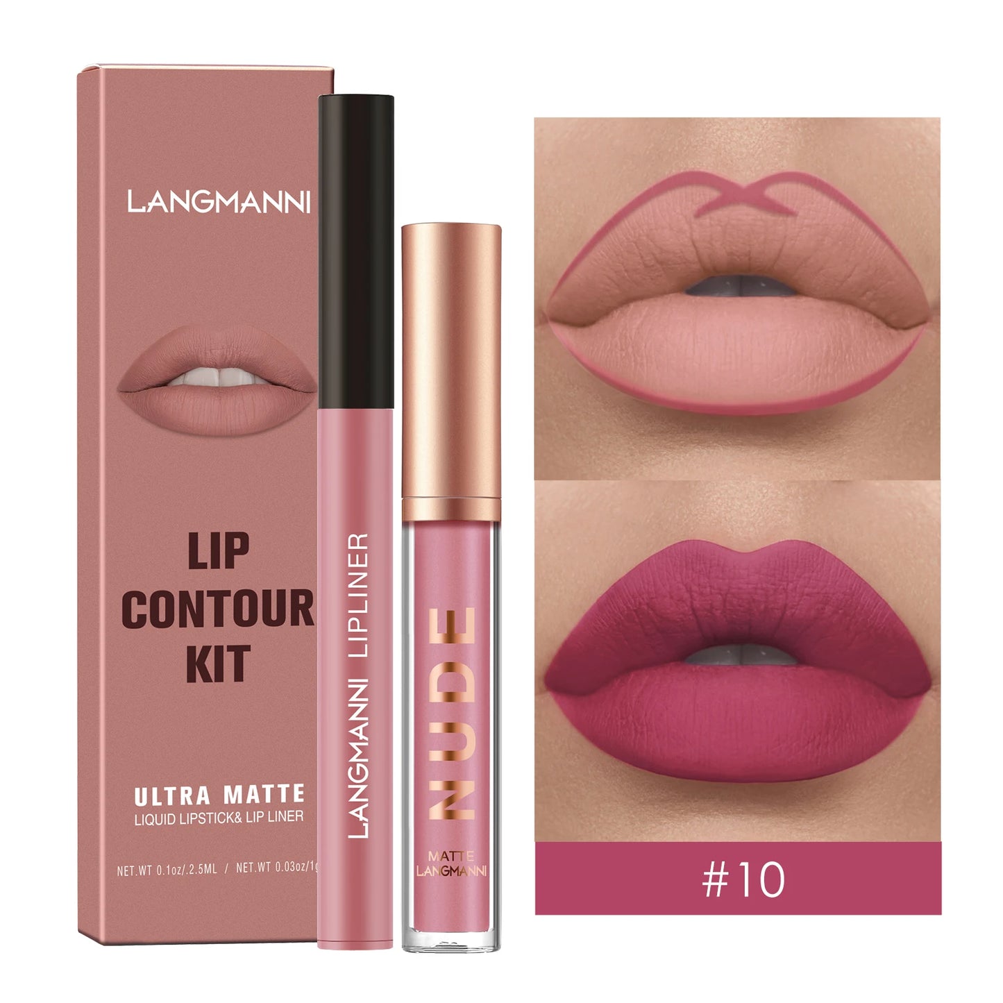2Pcs Lip Gloss and Lip Liner Set, Matte Finish Non-Stick Cup Long-Lasting Lip Color and Liner Combo, Perfect for Defined Lips