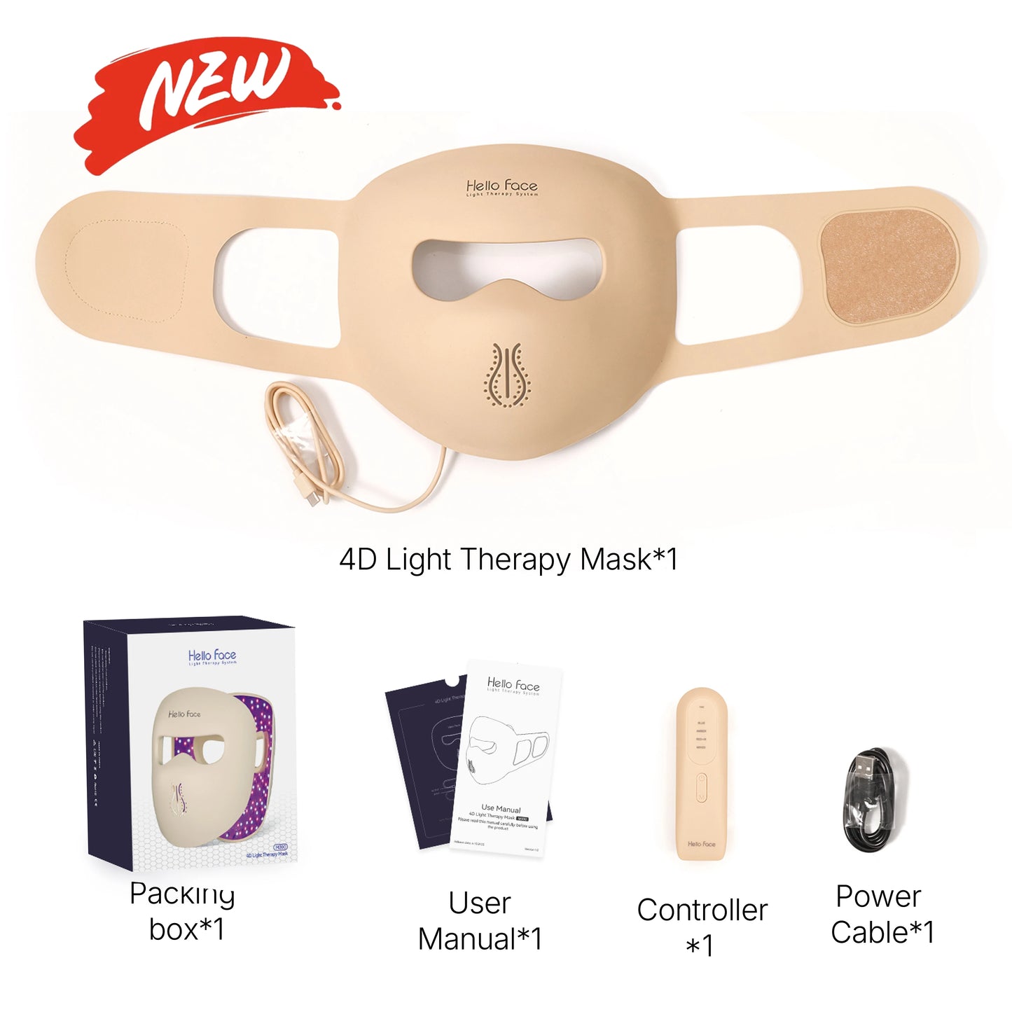 Hello Face M300 4D Light Mask 460/650/850nm Wavelengths Cordless LED Face Mask for Home Use
