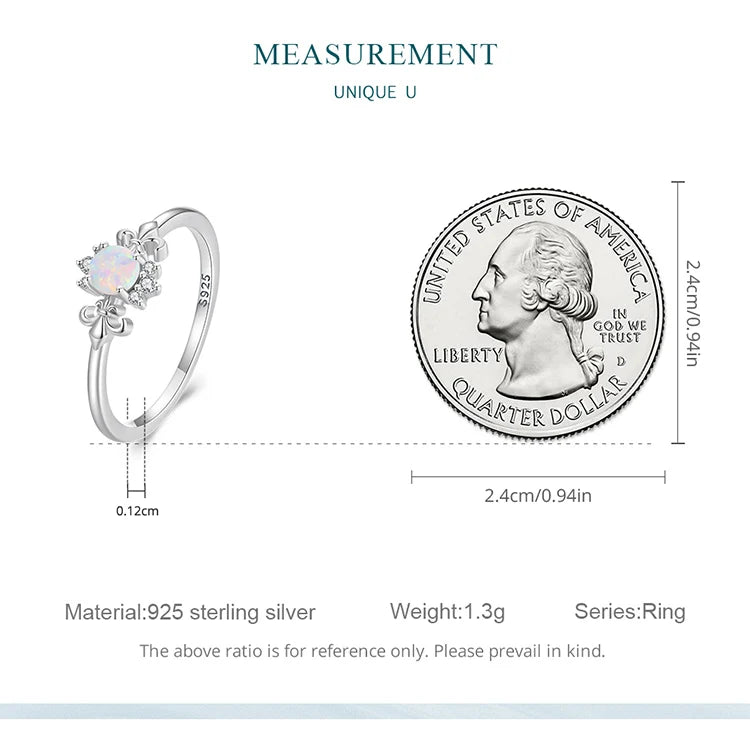 BAMOER 925 Sterling Silver Leaf Ring White Opal Rings Elegant Vine Ring for Women Birthday Gift with Jewelry Box BSR309