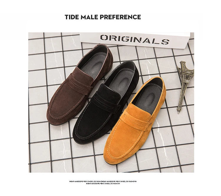 Suede Leather Oxfords Shoes For Men Loafers Casual Slip On Luxury Men Dress Shoes Office Wedding Party Shoes Man Moccasins Black
