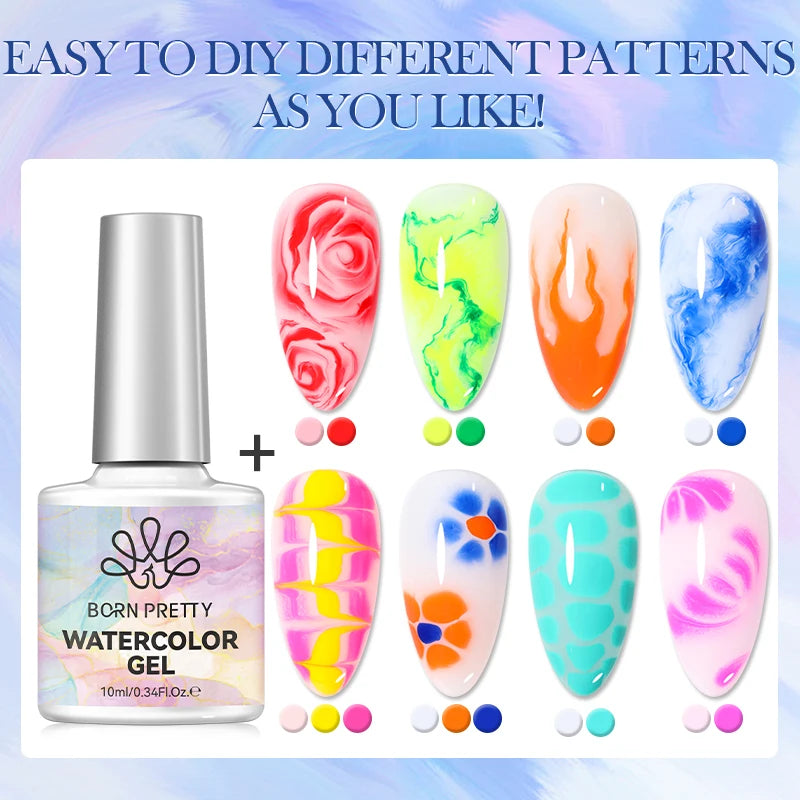 BORN PRETTY 10ml Clear Blossoming Gel Nail Polish Watercolor Spreading Effect Marble UV LED Soak Off Nail Art DIY Hybrid Varnish