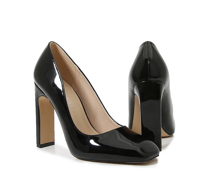 Female Patent Leather Pumps Square Toe Spring Summer Women Shoes Elegant Square High Heels Thick Heel Big Size 43 44 45 46