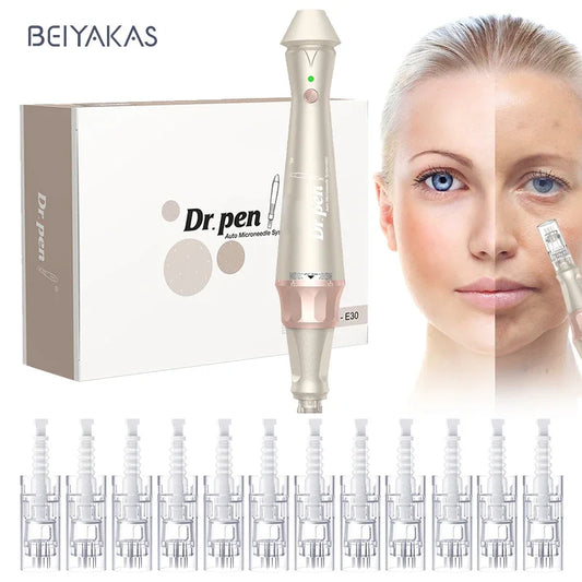 Dr.pen E30 with 12pcs Pen with Cartridges Nano Wireless Skin Care Kit Skin 0.25mm Needle Pen Skin Rejuvenation Machine