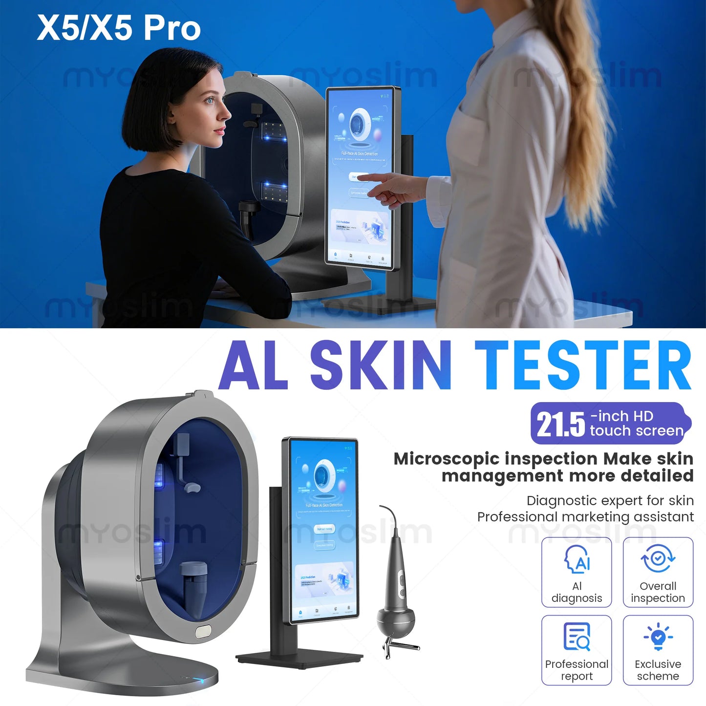 3D Facial Skin Analyzer Machine 21.5 Inch AI 8 Light Spectrum Skin Care Scanner Hair Analysis for Business Beauty Care