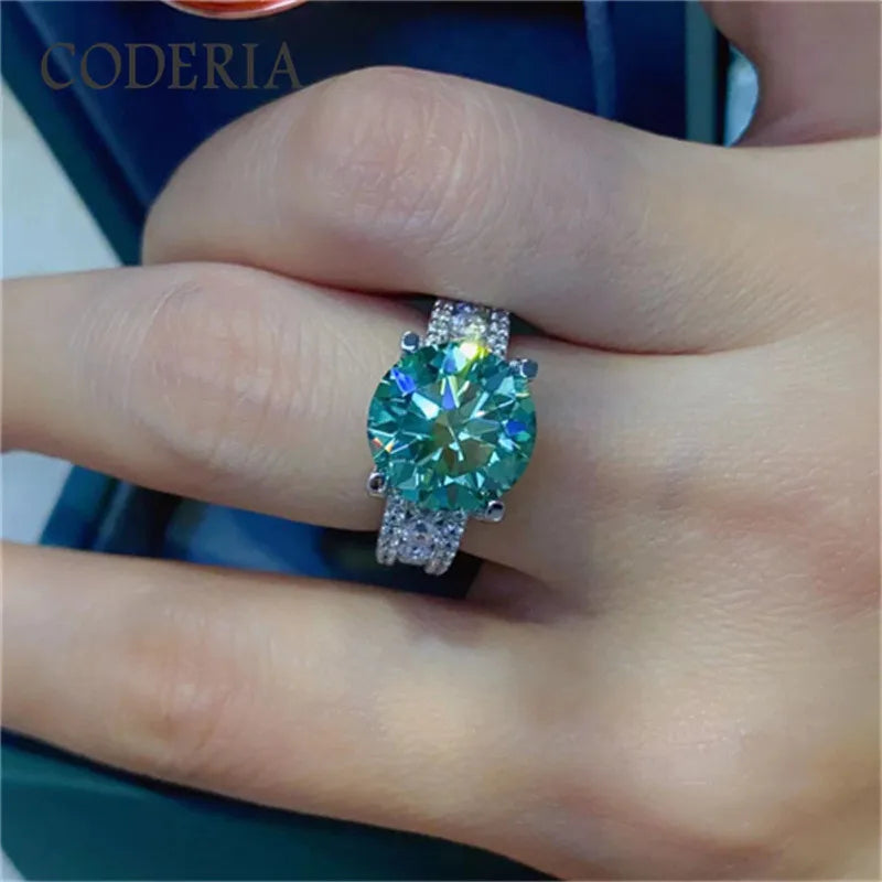5.0 Carat Green Moissanite Rings Pass Diamond Test AU750 White Gold Ring with Certificate Black Card Sterling Silver Jewelry