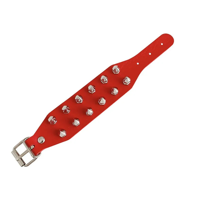 Gothic PU Leather Bracelet Two Row Cuspidal Spikes Rivet Stud Wide Cuff Punk Gothic Rock Unisex Wristbands Men Jewelry Gifts