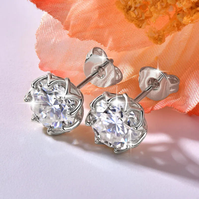 OXTAO 6mm/8mm Moissanite Flower Stud Earrings Female Jewelry 14K Gold Filled D Color Solitaire Diamond Piercing Earrings Gift