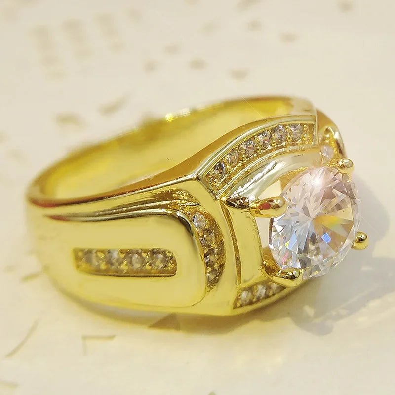 Gold Color Wedding Male Rings for Men Jewelry Crystal Ring Cubic Zirconia party Anillos Jewellery Sale New Year Gifts size 6-12