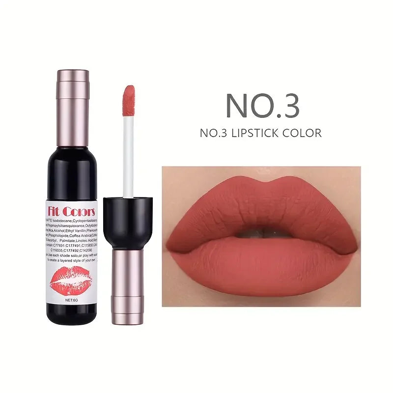 Red Wine Bottle Design Makeup Lip Gloss,Velvet Matte Lip Gloss Liquid Lipstick, High Colour Development,for Natural Lip Makeup