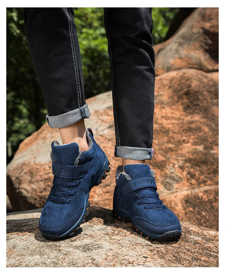 Waterproof Winter Men Boots Cow Suede Warm Snow Women Boots Men Work Casual Shoes High Top High-top Non-slip Ankle Boots