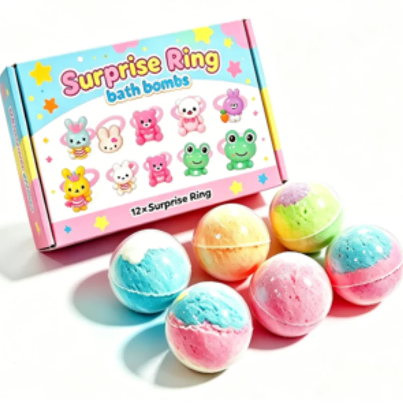 12pcs 60g Kids Bath Spa Fizzies with Hidden Toy Bubble Ball Safe Bath Toy for Children Daily Bathing