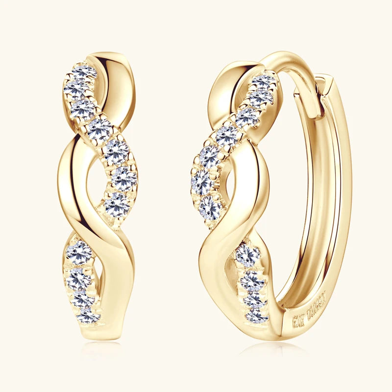IOGOU Real Gold Moissanite Twisted Hoop Earrings 10k Yellow Gold Wedding Engagement Earrings StudS for Women Certified Jewelry