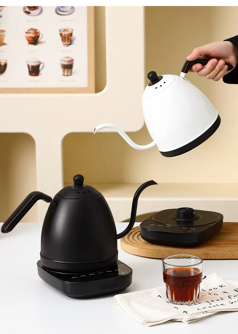 800ml Gooseneck Electric Kettle Hand Brew Coffee Pot Teapot 304 Stainless Steel Water Jug Slender Mouth Hand Brewing Pot 1000W