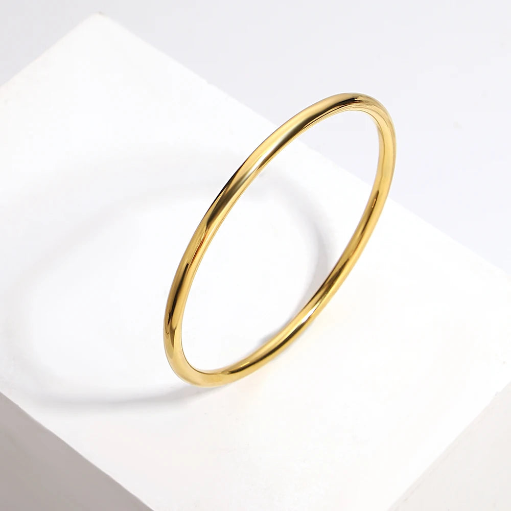 Greatera 3pcs/set Gold/Sliver Color Stainless Steel Bangle For Women Tide 2.7mm Wide Coil Multi-layer Plain Bracelet Jewelry