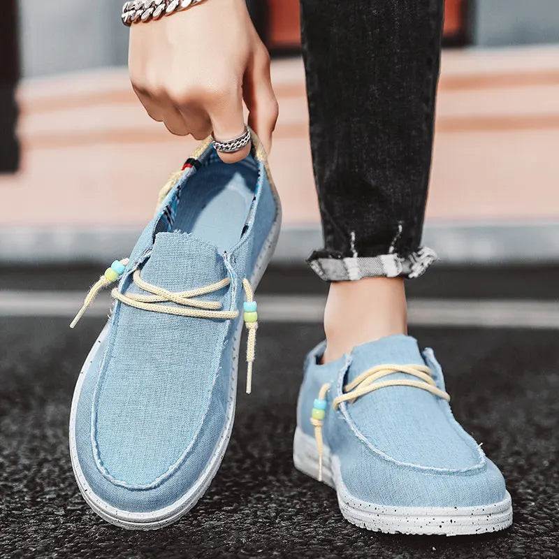 Spring Summer Blue Men's Casual Boat Shoes Lightweight Slip-on Driving Shoes Men Low-cut Breathable Canvas Men Shoes Loafers