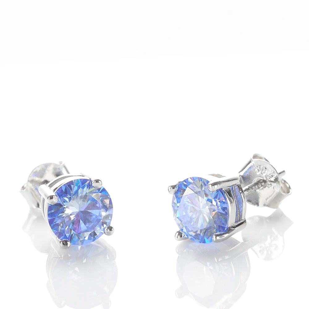 925 Sterling Silver Stud Earrings Round Brilliant Cut VVS1 White/Pink/Yellow Moissanite Test Passed Diamond for Women  Gift