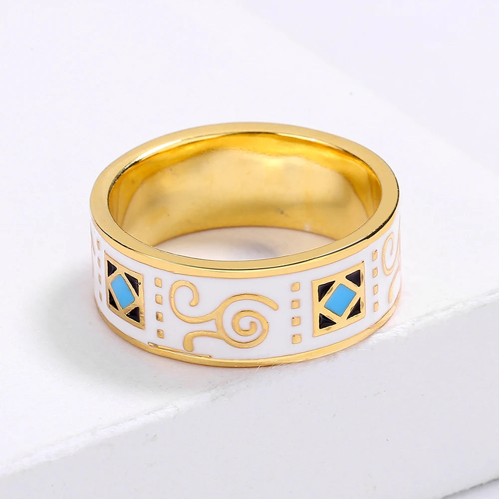 Classic18k Gold Men's Ring Fashion Irregular Pattern White Hand Enamel Jewelry Ring for Women 925 Stamp Hot Sale Wedding Rings