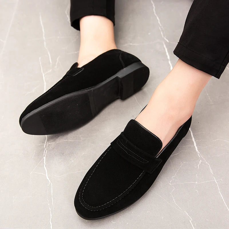 Suede Leather Oxfords Shoes For Men Loafers Casual Slip On Luxury Men Dress Shoes Office Wedding Party Shoes Man Moccasins Black