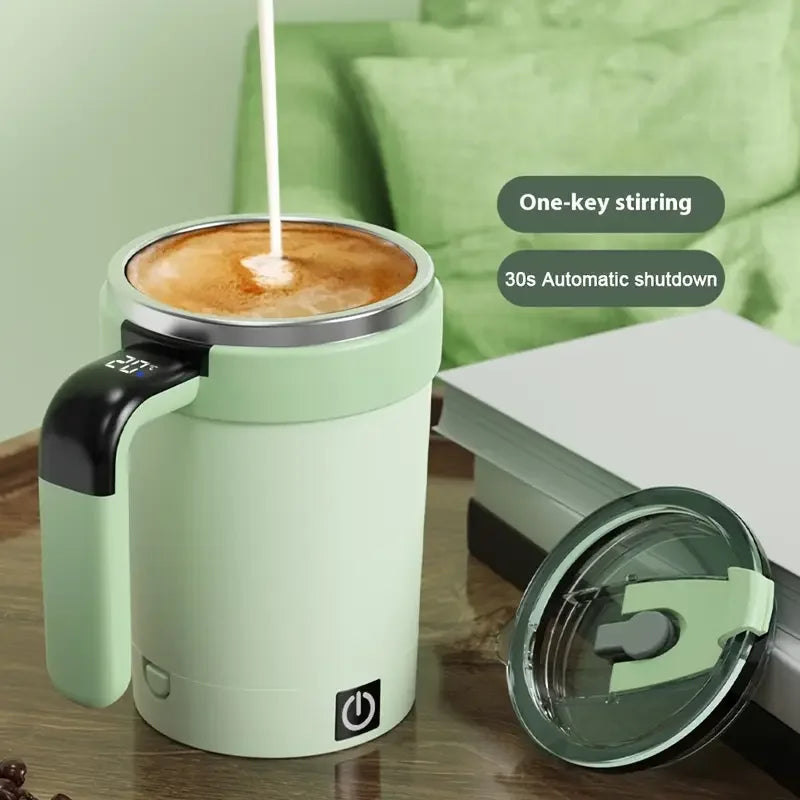 2025 New 380ML Automatic Magnetic Stirring Mug with Straw & Lid Stainless Steel Waterproof USB Electric Mixing Coffee Mug