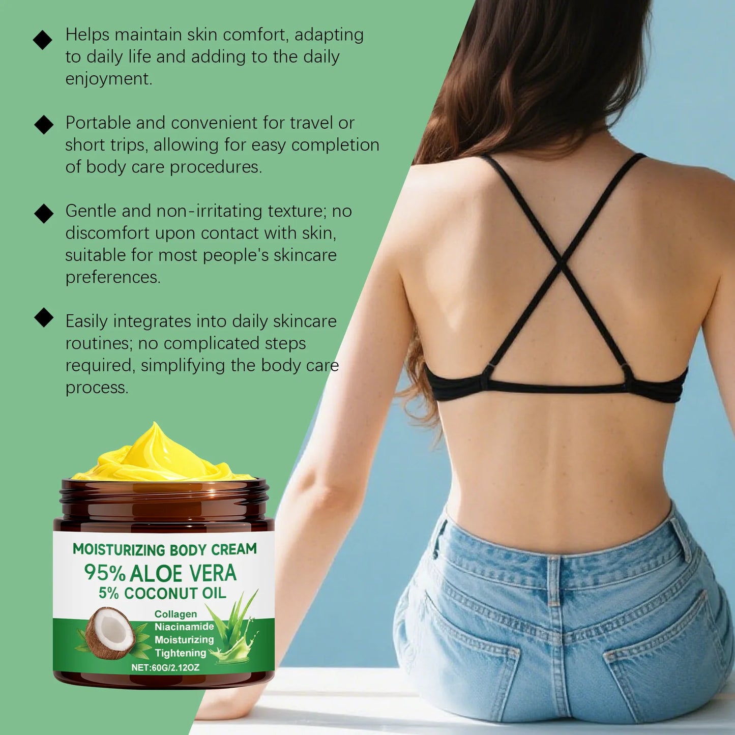 95% Aloe Vera Moisturizing Body Cream with 5% Coconut Oil Gentle Nourishing Tightening Skin Collagen Nicotinamide Body Lotion