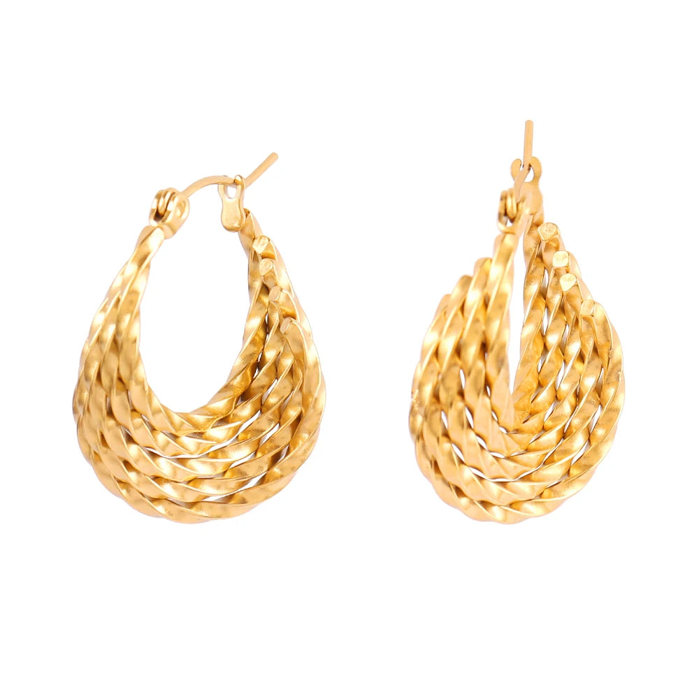 316L Stainless Steel Hoop Huggies Earrings For Women Exaggerated Texture Studs Earrings Girl Geometric Daily Jewelry Gifts
