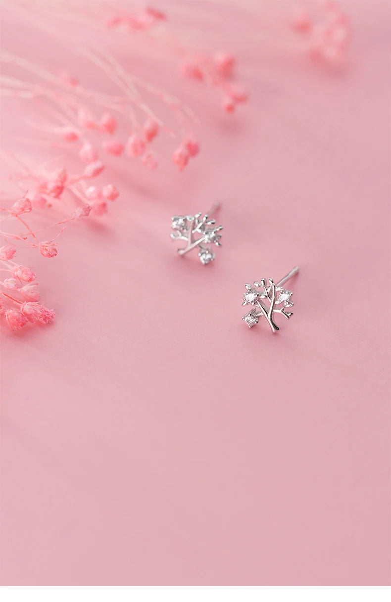 MODIAN Dazzling Clear CZ Lovely Tiny Tree Branch Stud Earring for Women 925 Sterling Silver Plant Ear Pin Fine Jewelry Brincos