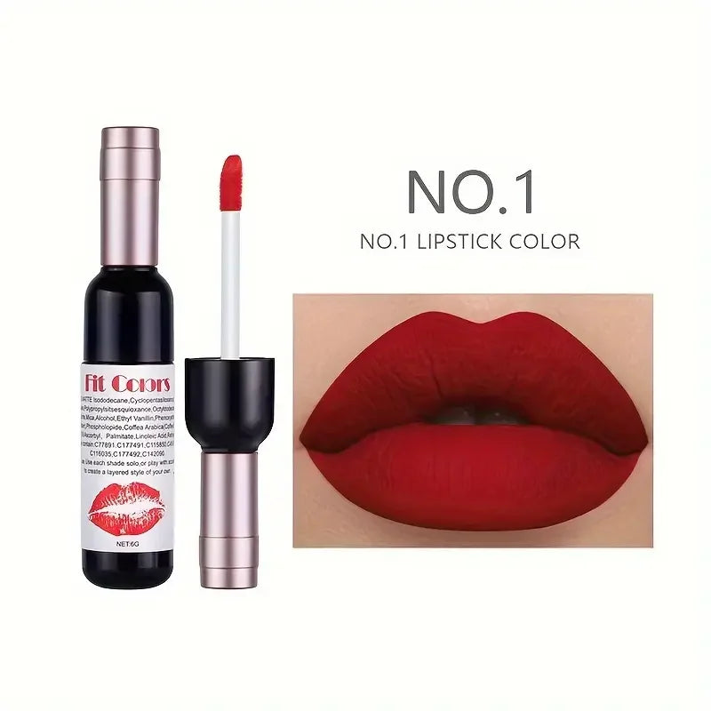 Red Wine Bottle Design Makeup Lip Gloss,Velvet Matte Lip Gloss Liquid Lipstick, High Colour Development,for Natural Lip Makeup