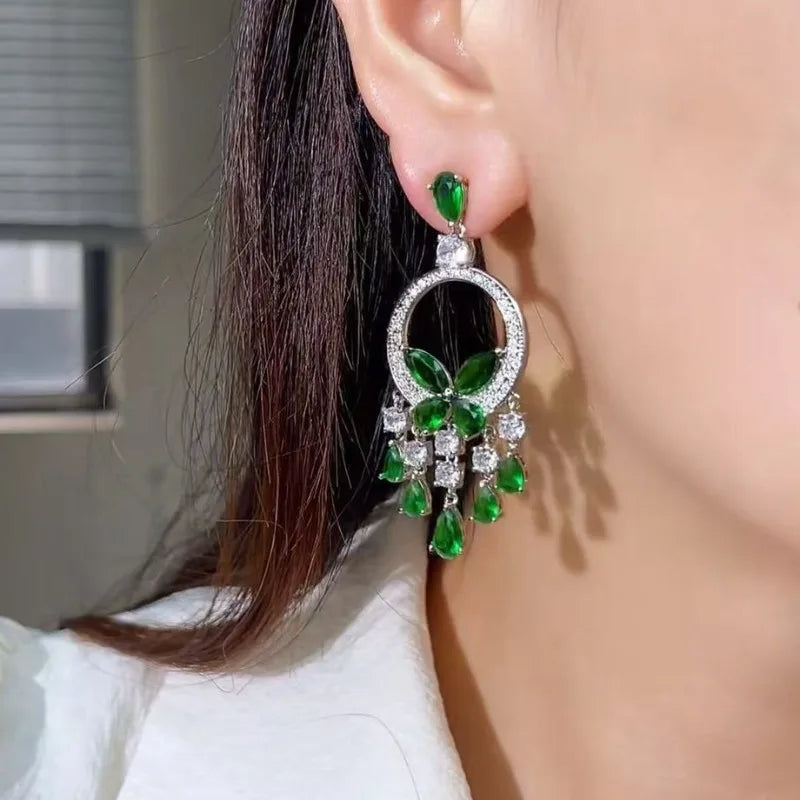 Creative Round Butterfly Earrings for Women Sparkling Rhinestone Water Drop Tassel Earring Elegant Fashion Jewelry Dress Gift C1