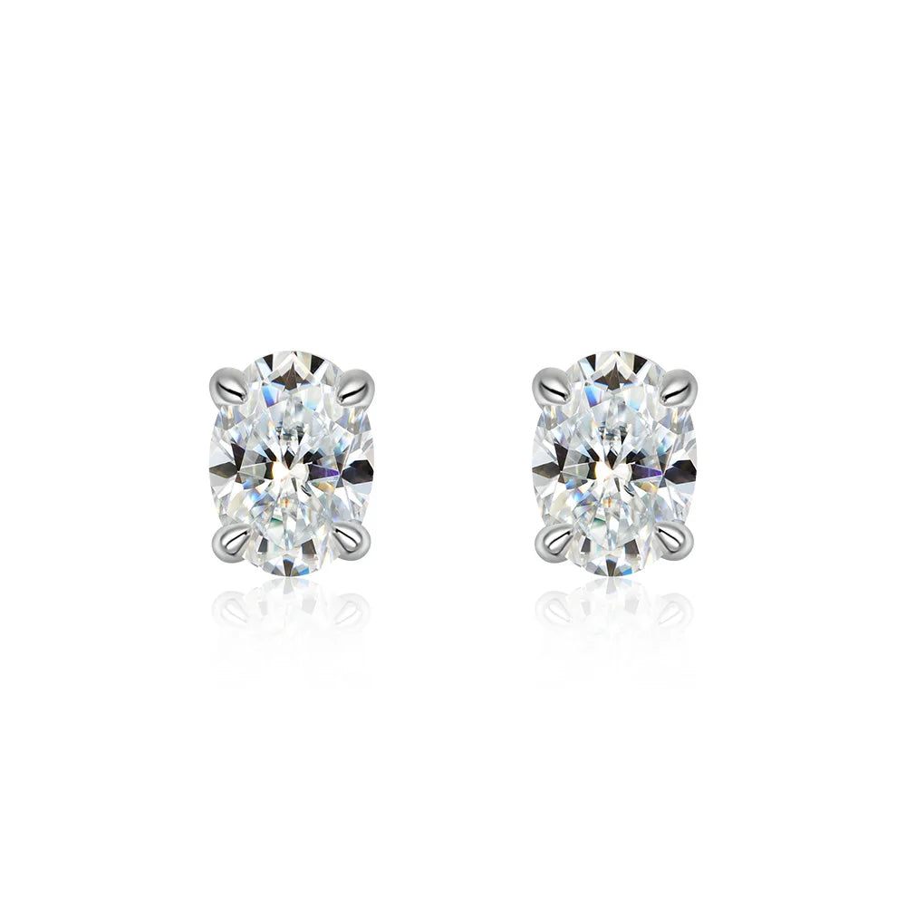 Certified 1-4CT Oval Moissanite Stud Earrings for Women 925 Sterling Silver Sparkling Gems Lab Diamond Ear Studs Wedding Jewelry