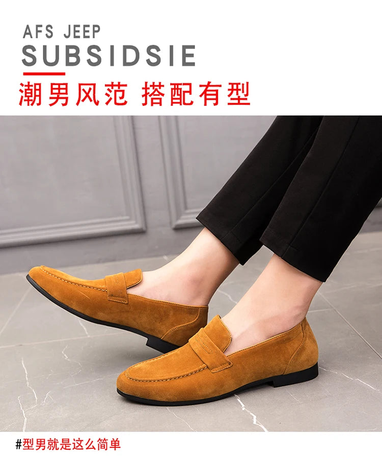 Suede Leather Oxfords Shoes For Men Loafers Casual Slip On Luxury Men Dress Shoes Office Wedding Party Shoes Man Moccasins Black
