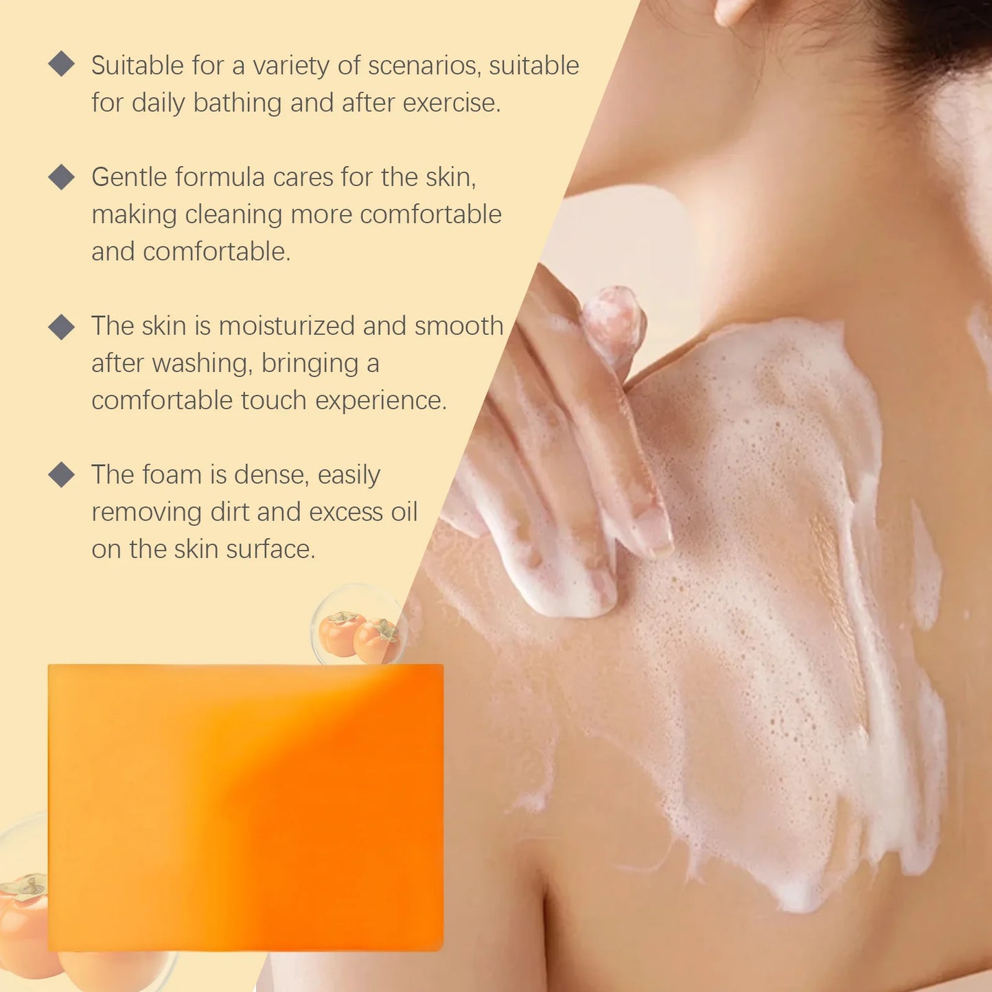 OceAura Persimmon Soap Bar for Body Odor Control Deodorant Professional Skin Cleaning Goat Milk Body Wash Persimmon Shower Gel