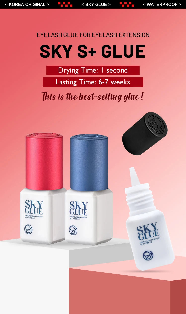 1 Bottle SKY S+ Glue for Eyelash Extensions 5ml Korea SKY Red Blue Black Cap Cola 0.5s Fast Drying Lash Glue Original Supplies