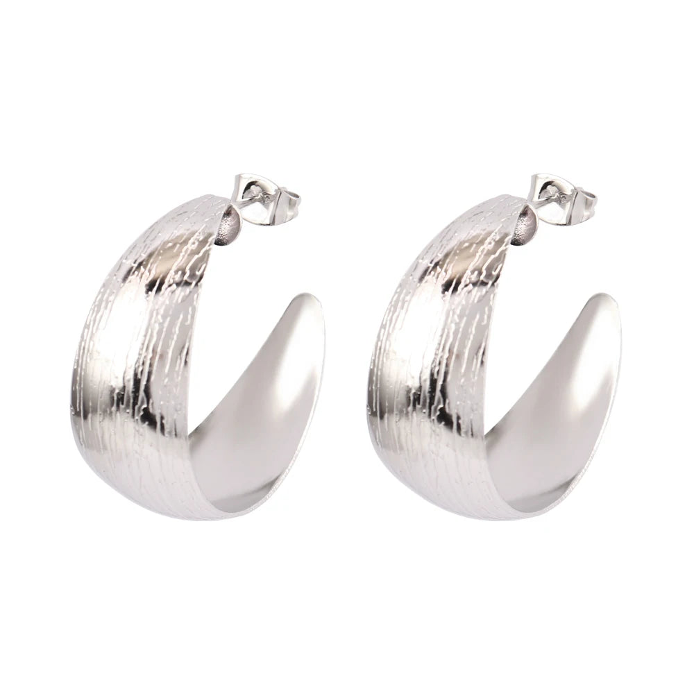 316L Stainless Steel Hoop Huggies Earrings For Women Exaggerated Texture Studs Earrings Girl Geometric Daily Jewelry Gifts