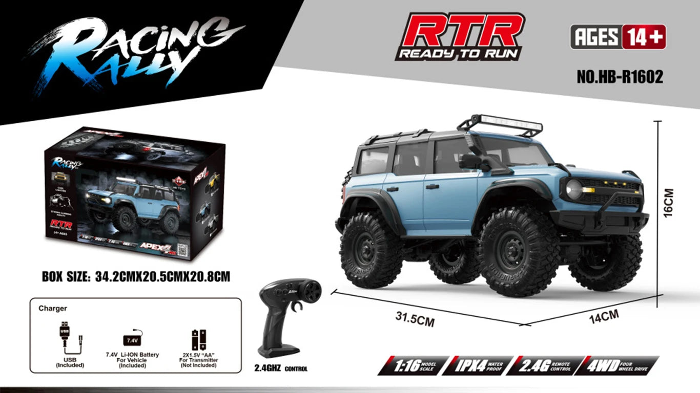 1:16 4WD Rc Car Full Scale Simulation 2.4G Off-Road Remote Control Cars With LED Trucks Race Cars Model Toys For Kids Adult Gift
