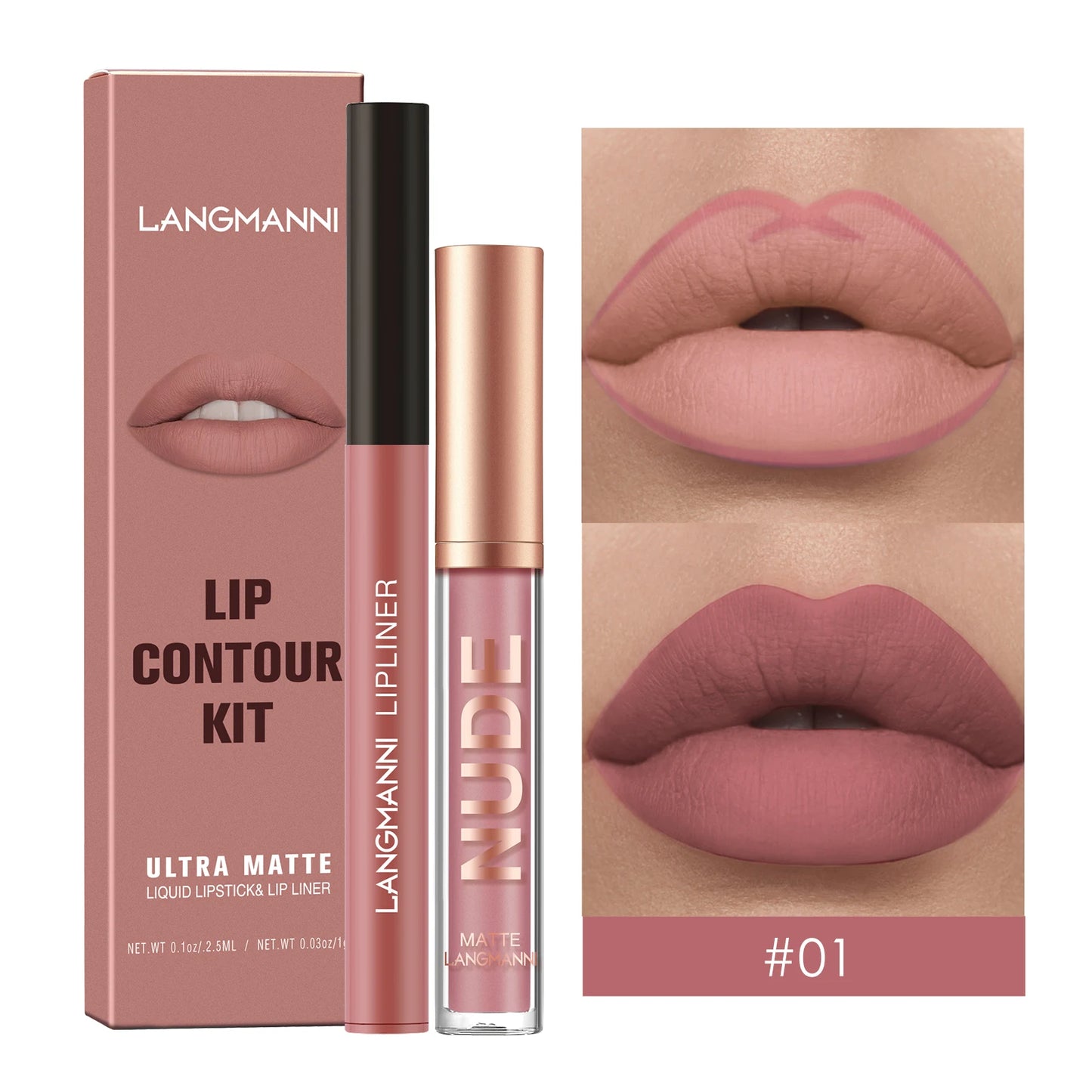 2Pcs Lip Gloss and Lip Liner Set, Matte Finish Non-Stick Cup Long-Lasting Lip Color and Liner Combo, Perfect for Defined Lips