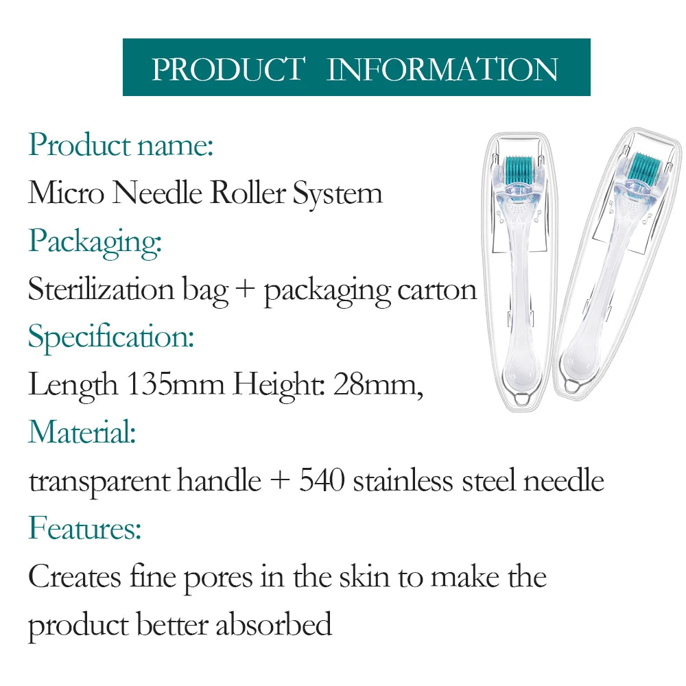 Titanium Microneedle Derma Roller 0.2/0.3mm 540  For Face Beard Scalp Hair Growth Scar Repair Skin Care Mesotherapy Beauty Tool