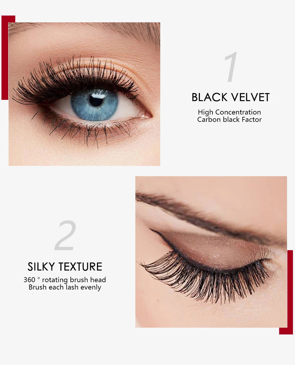 QIBEST 2 Pack Silk Fiber Eyelash Black Mascara Waterproof Lasting Eyelash Extension Thick Lift Lengthening Eyelash  Mascara