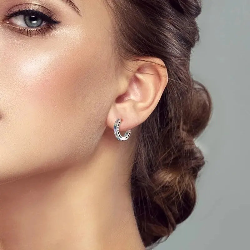 925 Sterling Silver Pave Round Shape Geometry of Simple Earring Hoop Earrings for Women Jewelry Wedding Engagement Birthday Gift
