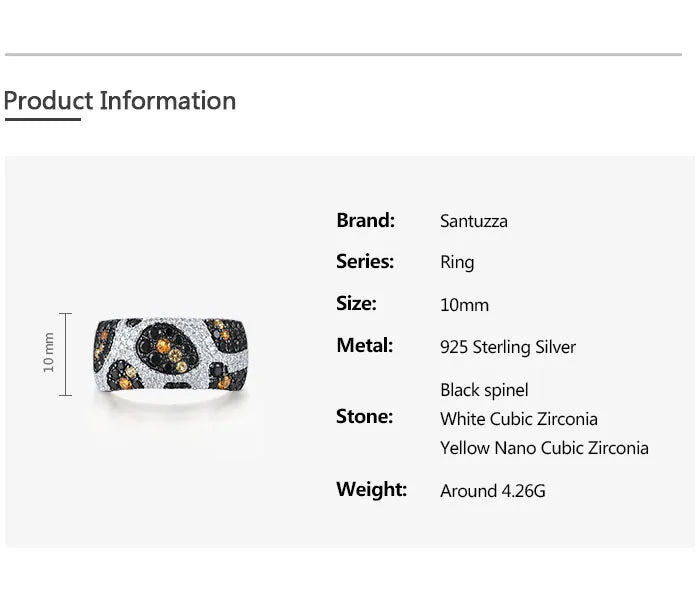 SANTUZZA Genuine 925 Sterling Silver Rings For Women Sparkling Brown Spinel White CZ Leopard Print Elegant Gift Fine Jewelry