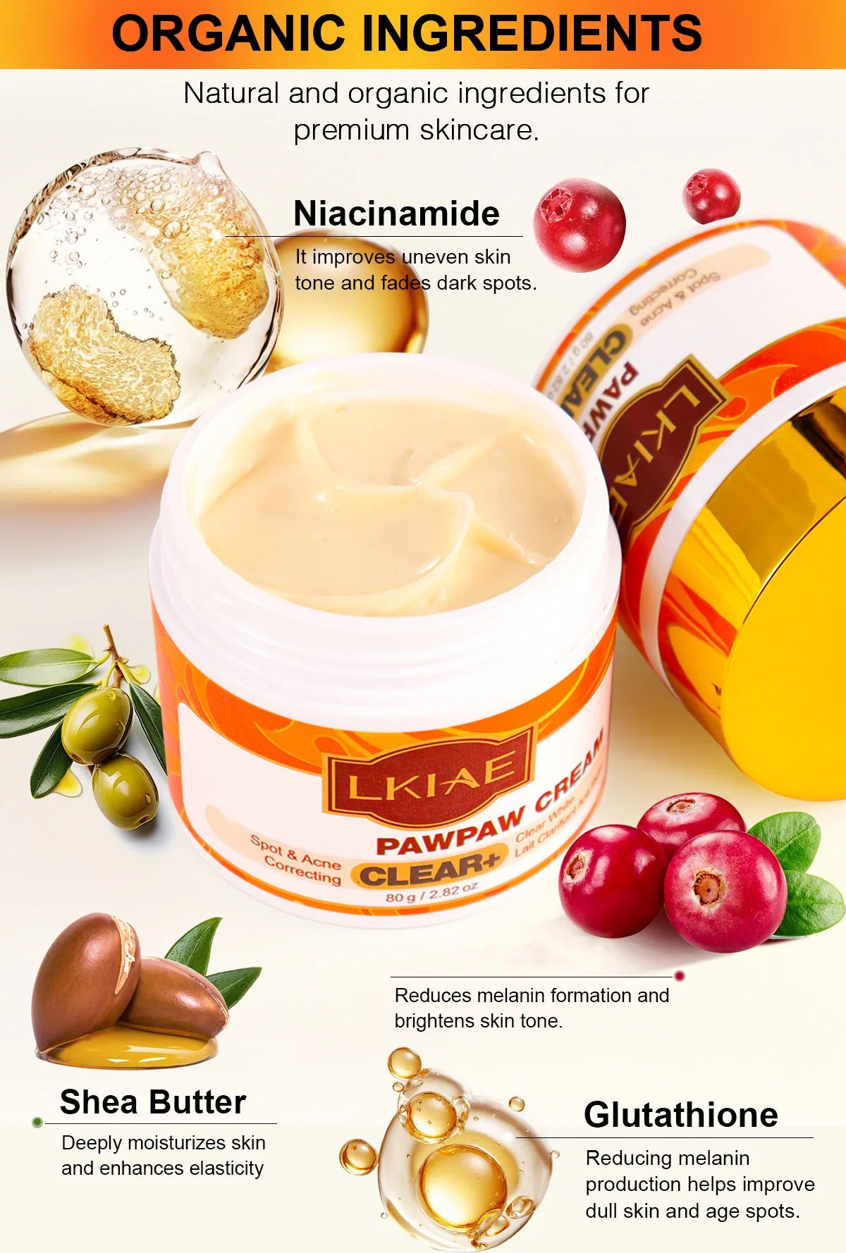 LKIAE Whitening Women Set, With Vitamin C, Natural Papaya, Carrot, Remove Dark Spots, Melanin, Skin Moisturizer, Hydrating